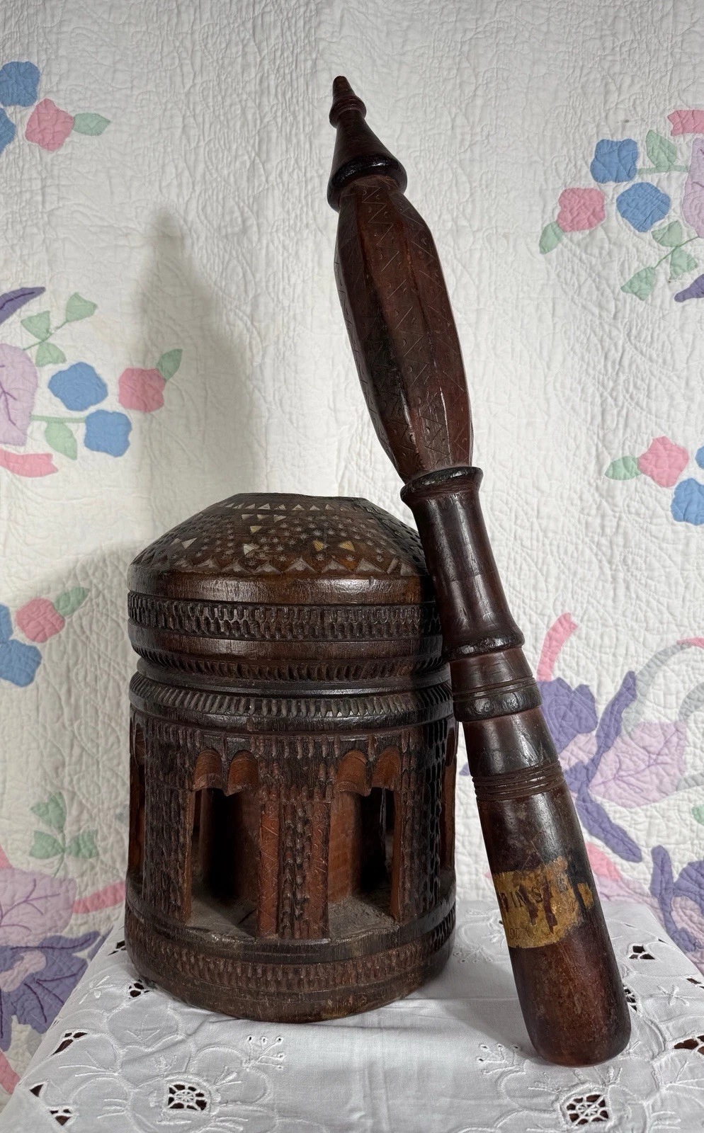 Antique Moroccan mortar & pestle hand carved XL
