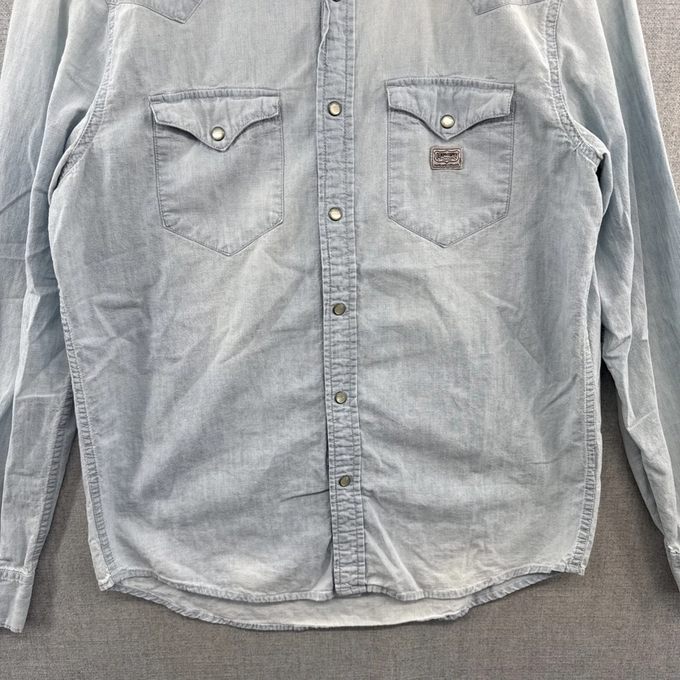 Camisa Denim Supply Ralph Lauren Western Mediana Azul Cambray Perla A Presión Bandera de EE. UU. Foto 4 de 4