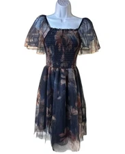Baltic Born Tivoli Women's Size S Floral Tulle Smocked Mini Dress Fairycore