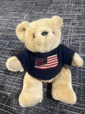 VTG 1996 Ralph Lauren Polo 14" Teddy Bear Blue American Flag USA Stuffed Plush