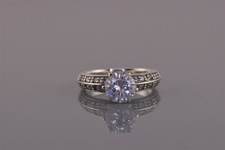 EC Sterling Silver Cubic Zirconia Solitaire Accented Wedged Band Ring 925 Sz: 7