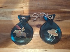Vintage Wooden and Hand-painted Castanets from Spain 1960s Matador Bull
