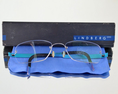 $850 Lindberg ''Spirit Titanium'' Rimless Eyeglasses Blue/Black No. 024 Col. 85