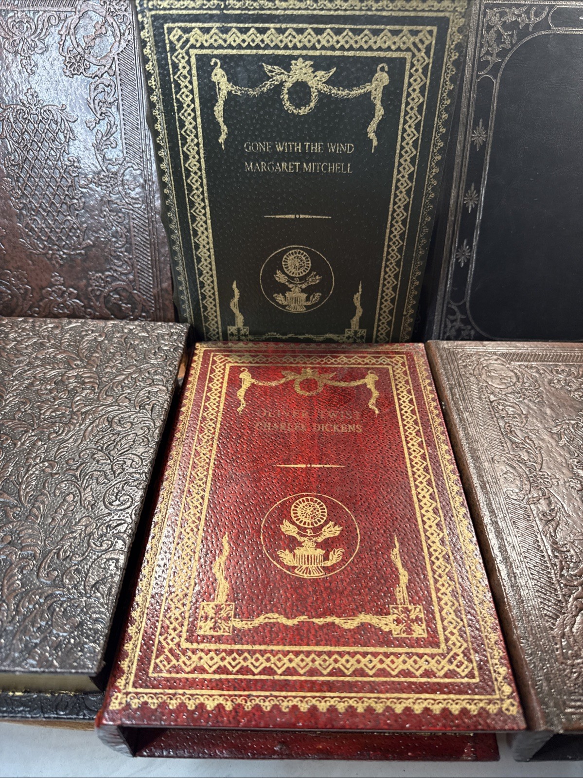 Decorative Faux Books Storage Boxes Wood Felt Lined Hollow Book Hide Lot Of 7