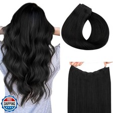 HOTBANANA Wire Hair Extensions, 14 inch 75g Jet Black Fish Line Hair Extensio