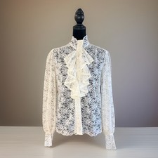 Ivory Lace Victorian Style Blouse Top Small Cottagecore Edwardian Prairie VTG 