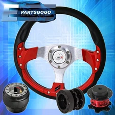 Red Fusion Style Steering Wheel + Quick Release + Hub Extender For 96-15 Civic