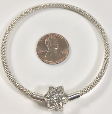 PANDORA STERLING 925 SNAKE CHAIN BRACELET W/ CZ FLOWER CLASP