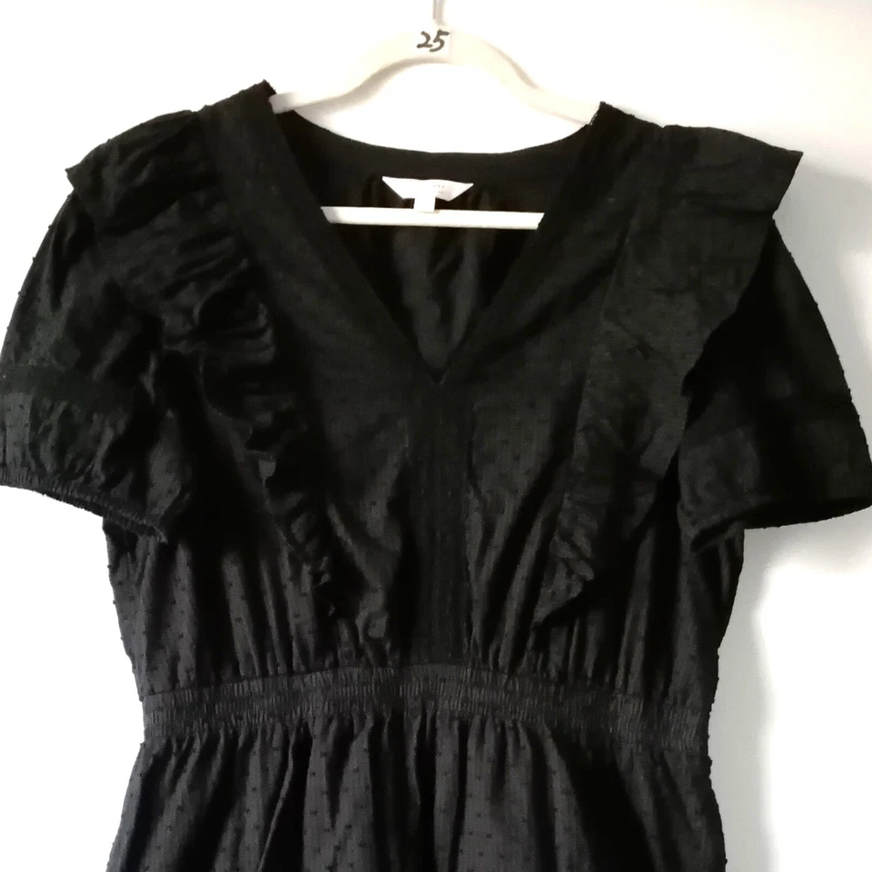 Vestido LC Lauren Conrad Mujer Negro Cuello en V Volantes Punto Suizo Ajuste y Acampanado Talla L Foto 2 de 4