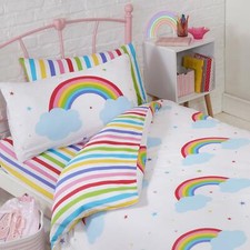 Rainbow Sky Junior Duvet Cover Set  Matching Striped Junior Fitted Sheet Set