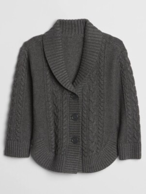 Baby GAP Size 18-24 Mo Gray NEW Cable Knit Shawl Collar Cardigan Sweater 