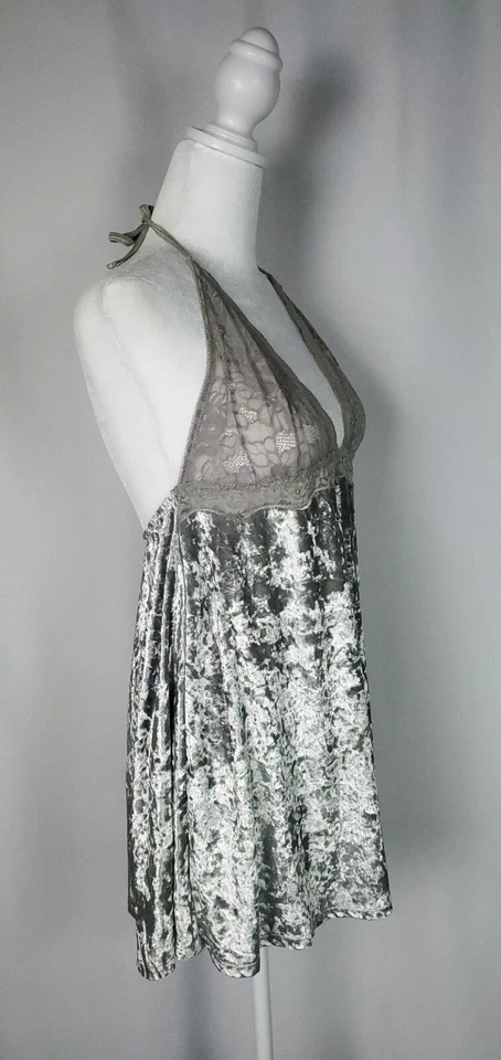 Lencería Magic Silk para mujer L gris terciopelo aplastado babydoll halter romántico gótico Foto 2 de 4
