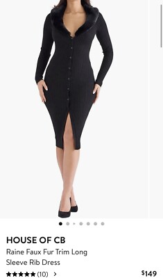 knee length dresses for ladies Black Fur Trim Structured Dress – Rare London main image 1