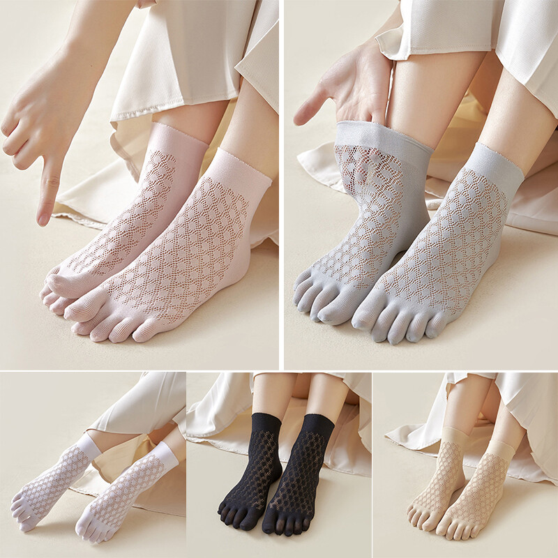 Summer Woman Girl Five Finger Socks Nylon Solid Breathable Thin