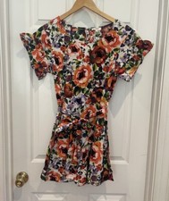 UMUmgee Bright Floral Dress Cotton Tie Waist Shirt Fit & Flare Sz Smalll