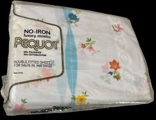 Vtg Pequot No Iron Luxury Muslin Full Fitted Sheet 54x76 Floral Made In USA New