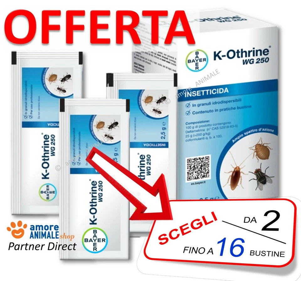 Bayer K-OTHRINE WG 250 → bustine 2,5 gr - Insetticida Scarafaggi Formiche Mosche
