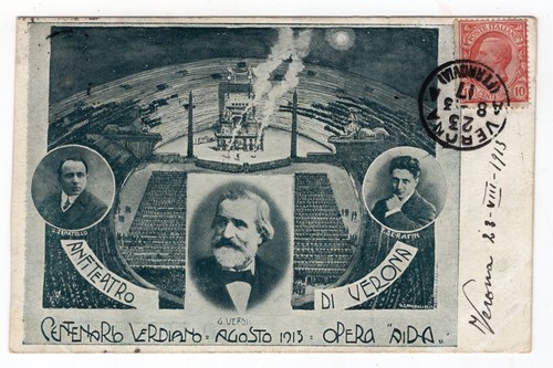 GIUSEPPE VERDI, ZENATELLO, SERAFIN, POSTCARD POSTALLY USED 1917
