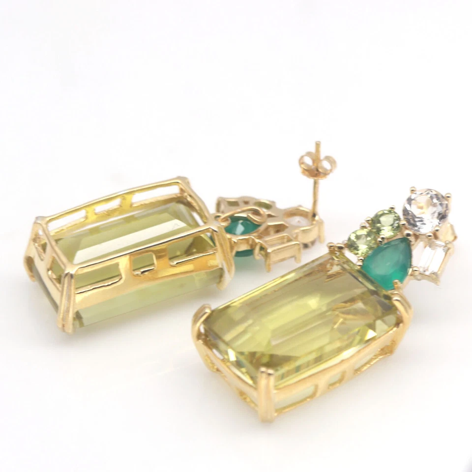 Pendientes de cuarzo, ágata y topacio amarillo limón con piedras preciosas sin calentar de plata 925 Foto 2 de 4