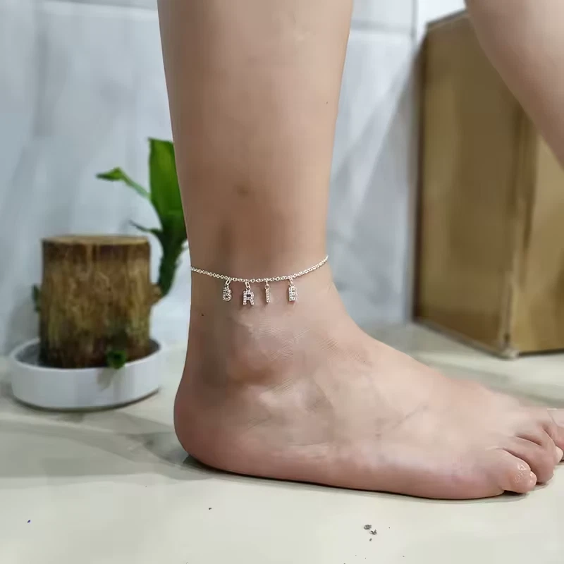 Custom Name Anklet Letters Jewelry Cubic Zirconia Fashion Gold Silver Color Gift - Изображение 3 из 4