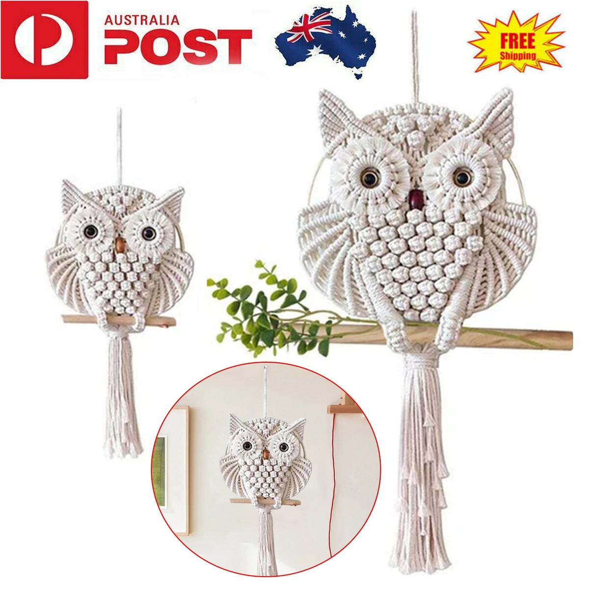 New Parakoma Owl Macrame Wall Hanging Boho Wall Decor Handmade Woven Home Decor
