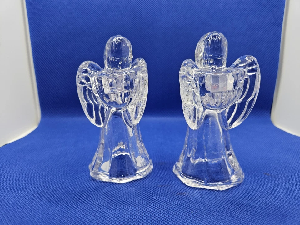 Par de candelabros cónicos de cristal transparente para ángel decoración de Navidad Foto 3 de 4