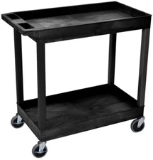 Tool Storage Utility Cart 2-Tub Ergonomic Push Handle Plastic Shelves Legs Black
