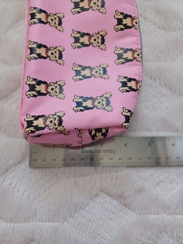Marc Tetro Pink Yorkie Dog Print Makeup Bag Womens Zippered Cosmetic Case Small - Picture 5 of 12