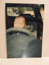VINTAGE FOUND PHOTOGRAPH COLOR ART OLD PHOTO BABY TODDLER BOY DRIVING CAR PIC