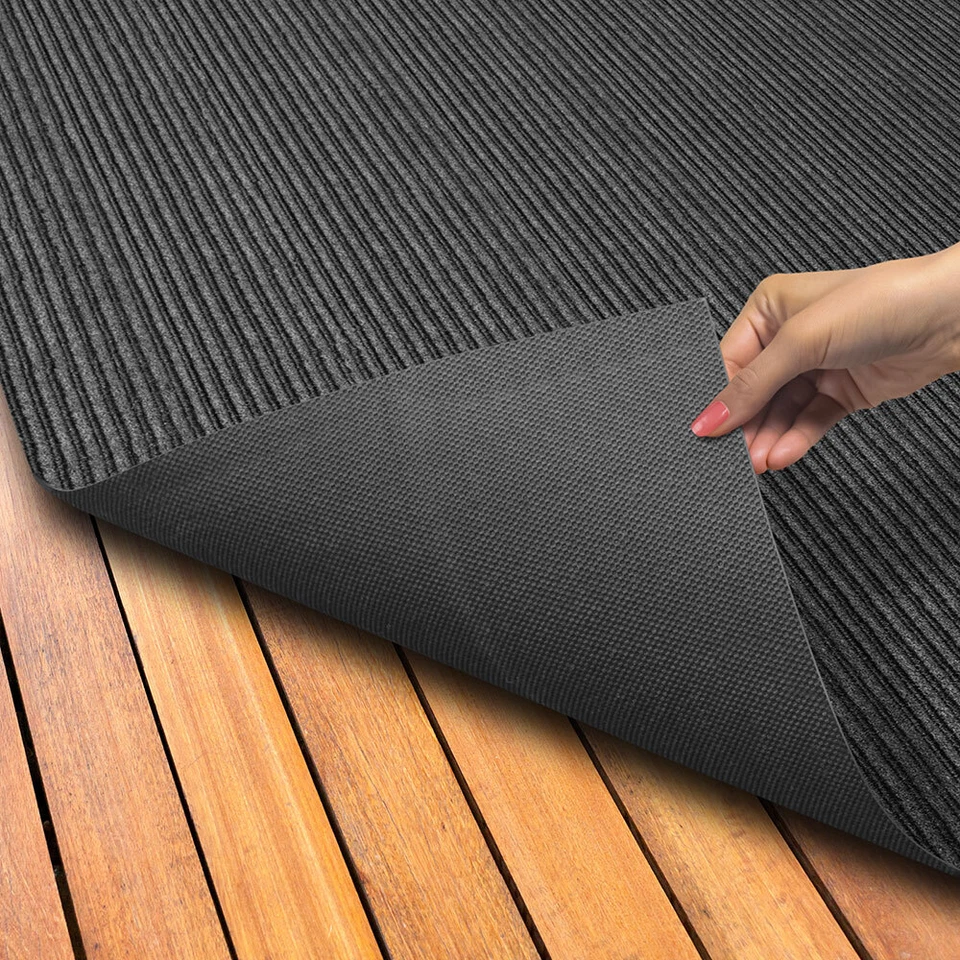 INDOOR OUTDOOR DOUBLE-RIBBED CARPET Skid-Resistant Backing SMOKEY BLACK - Image 3 of 4