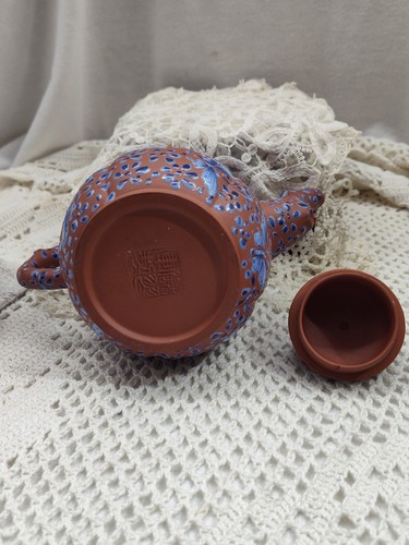 Vintage terra Cotta Clay Chinese Enamel Vixing Teapot marked & Butterflies - Picture 12 of 18