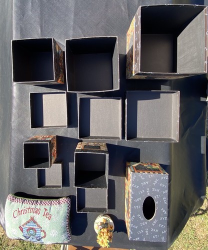 8pc Bob's Boxes Set Debbie Mumm Tissue Cover Pillow Candle Topper Lot Black VG - Picture 8 of 9