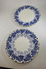 Coalport England Blue Maple Dinner Plates 10.75" Scalloped Gilded Edge- 2 Plates