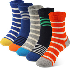Kids Boys Crew Dress Socks Bright Colorful Stripes Design 5 Pack