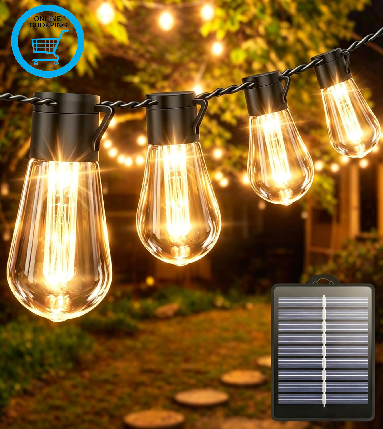 Solar Festoon Lights Outdoor, 10M/32.8FT Solar String Lights Outdoor Garden, Wat