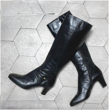 Vintage Salvatore Ferragamo Calfskin Leather Side-zip Long Boots Black Women US5
