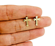 14K Solid Yellow Gold Cross Stud Earrings - 12mm x 9mm - ER1665
