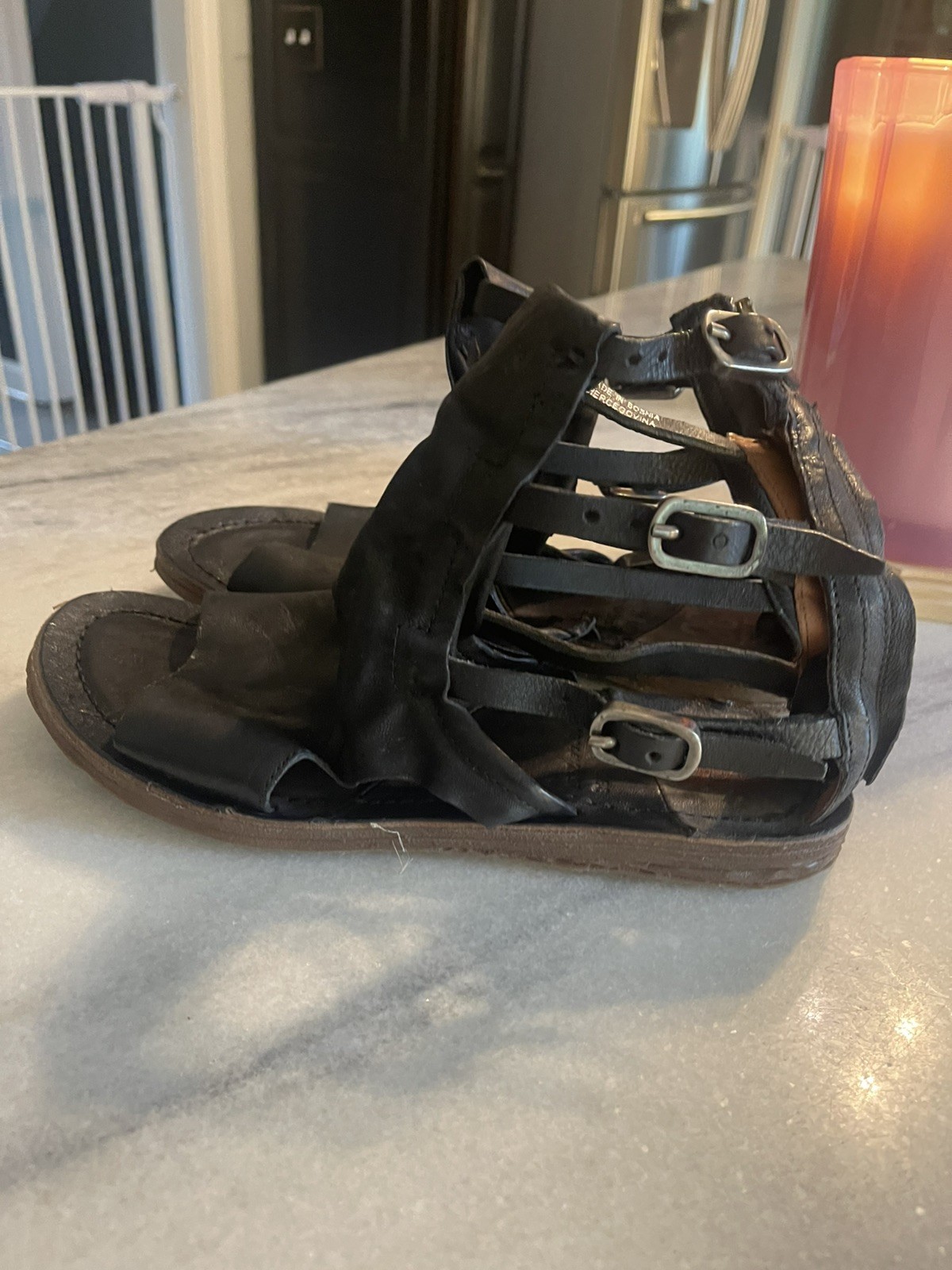 Sandalias de gladiador de cuero negro AS98 Ramos Brides correas altas al tobillo EU38 US8