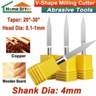 20º/25º/30º 0.1-1mm V-shape PCB Carbide Engraving Bit Mill Cutter CNC 4mm Shank