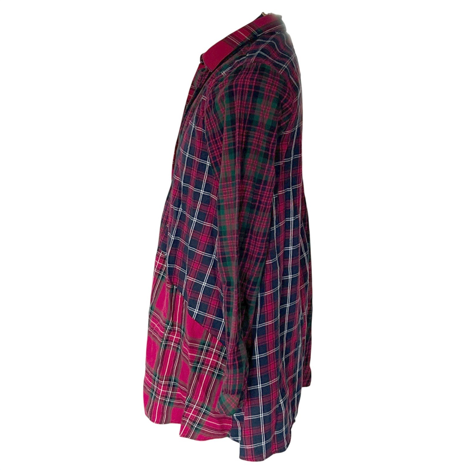 J. Jill Patchwork Button Down Mixed Red Plaid Tun… - image 7