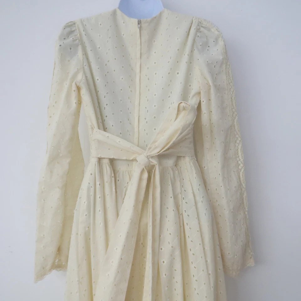 Maxi Vestido Vintage Años 70 Gunne Sax Prairie Cottagecore Pequeño 4-6 Marfil Encaje Foto 4 de 4