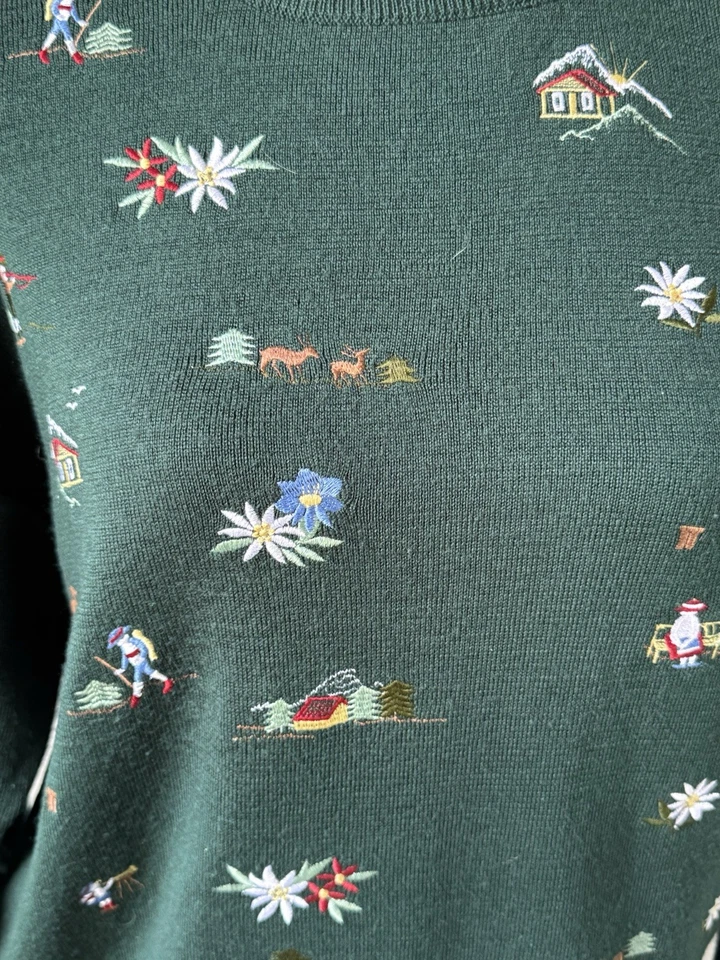 Suéter de esquí alpino vintage Meister de lana bordado para mujer verde medio Foto 4 de 4
