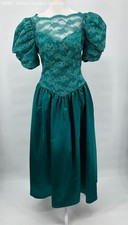 Womens Teal Lace Puff Sleeve Bow Back Dress Gown Formal Size 5 6