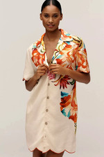 Farm Rio x Anthropologie Scalloped Shirt Dress Tropical Floral Size L NWT Large