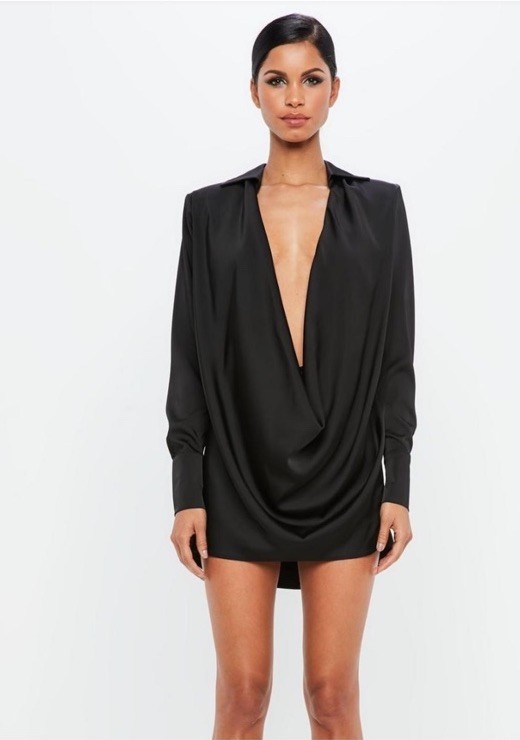 Missguided Sz 8 Peace & Love Satin Cowl Deep V-neck Black Mini Satin Dress NWOT