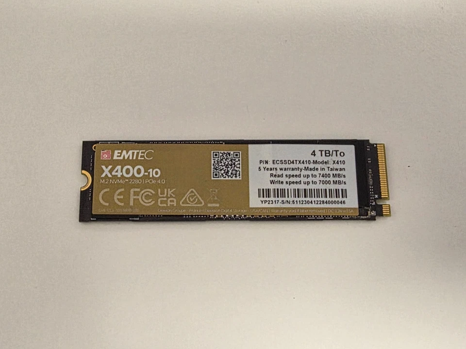 Emtec X410 4TB m.2 PCIe 4.0 SSD 7400MB/s w / 7000MB/s r