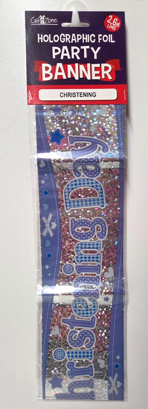 Christening Banner Blue 2.6m Baby Boy Baptism Bunting Party Decorations Reusable