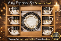 6 Tlg Espresso Set Schwarz Gold – Luxus Tassen Set Mit Unterteller Porzellan