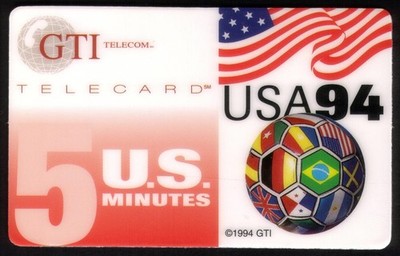 5m World Cup 'USA 94' Fußball Sammel- Telefonkarte GTI Telecom GTI-SPr18