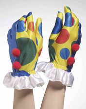 FORUM SHORT BLUE  POLKA DOT CLOWN GLOVES w/RED POM POMS COSTUME ACCESSORY 66782